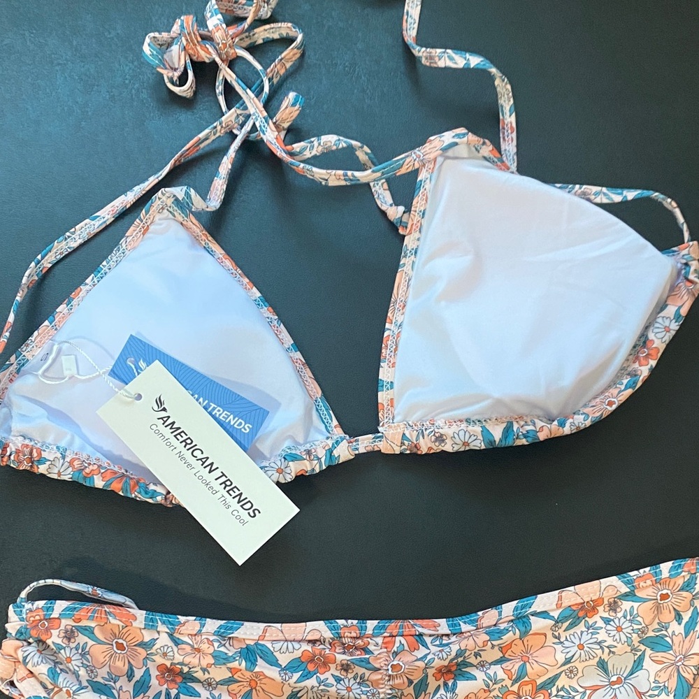Women’s Triangle Halter Bikini Two Piece Swimsuit Bathing Suit  Side Tie Floral - Picture 8 of 12